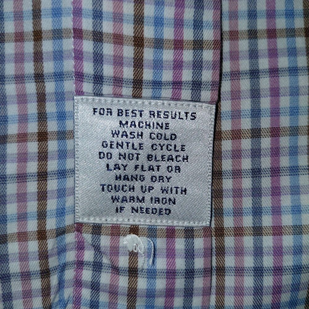 Peter Millar Button Up Shirt Mens 2XL Blue Pink Plaid Long Sleeve Classic Fit - Picture 6 of 12